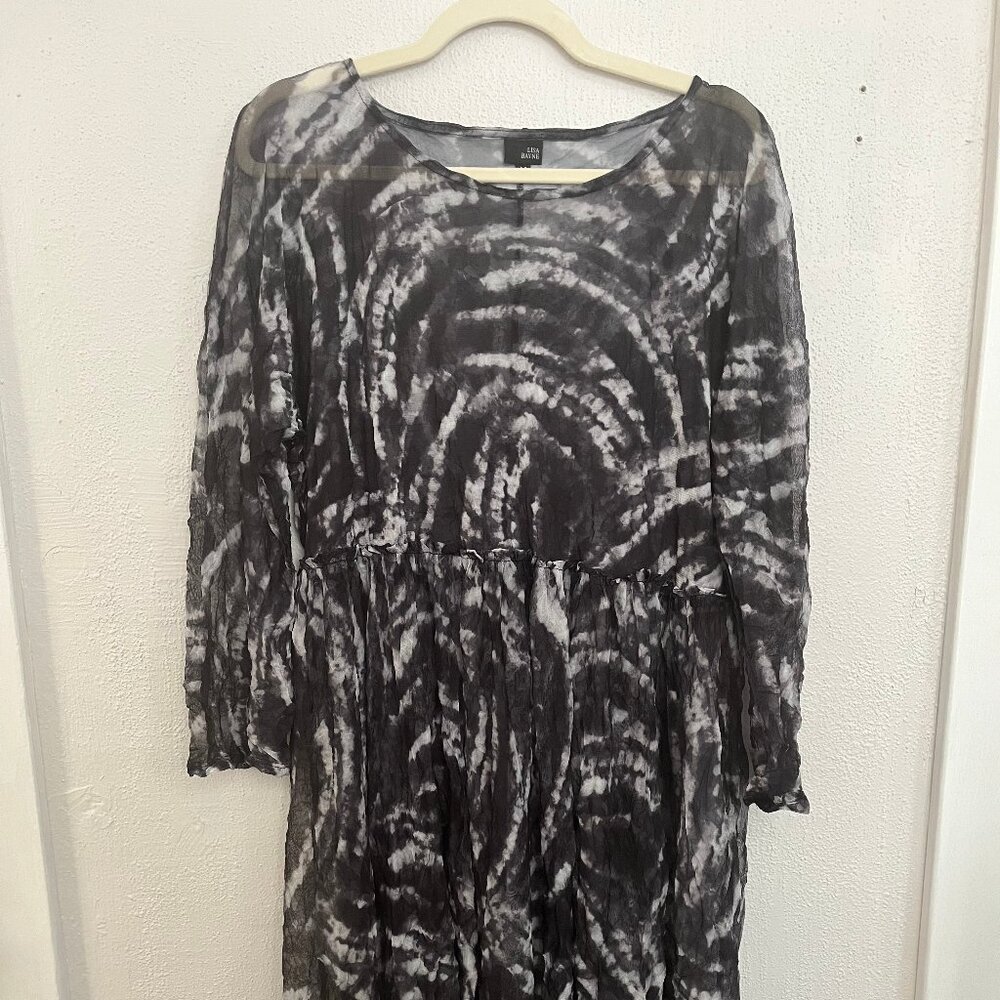 Lisa Bayne Sheer Crinkled Mesh Tie Dye Midi Dress | Black & White